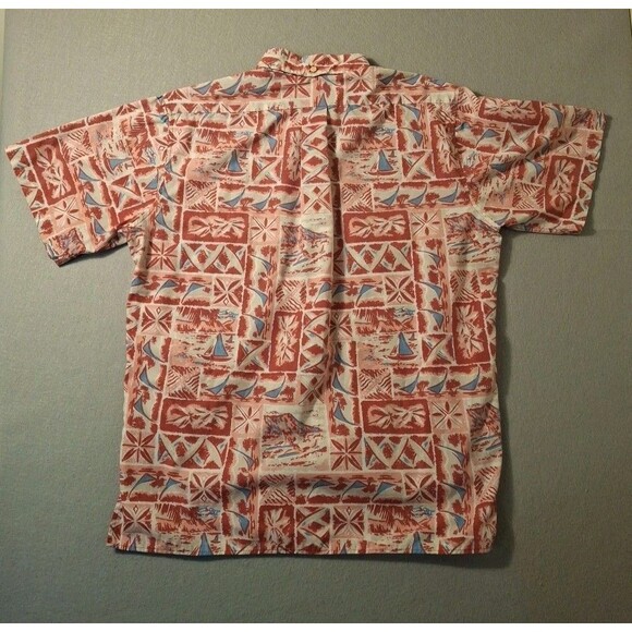 Reyn Spooner Shirt Men’s M Nautical Sailboats Palm Trees Hawaiian Red Blue Sails - Picture 4 of 6